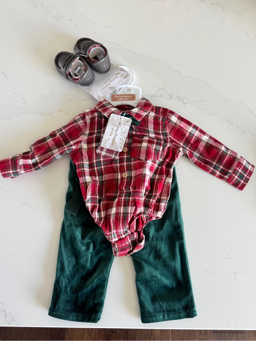Tommy Bahama Red Plaid and Green Kids Matching Set